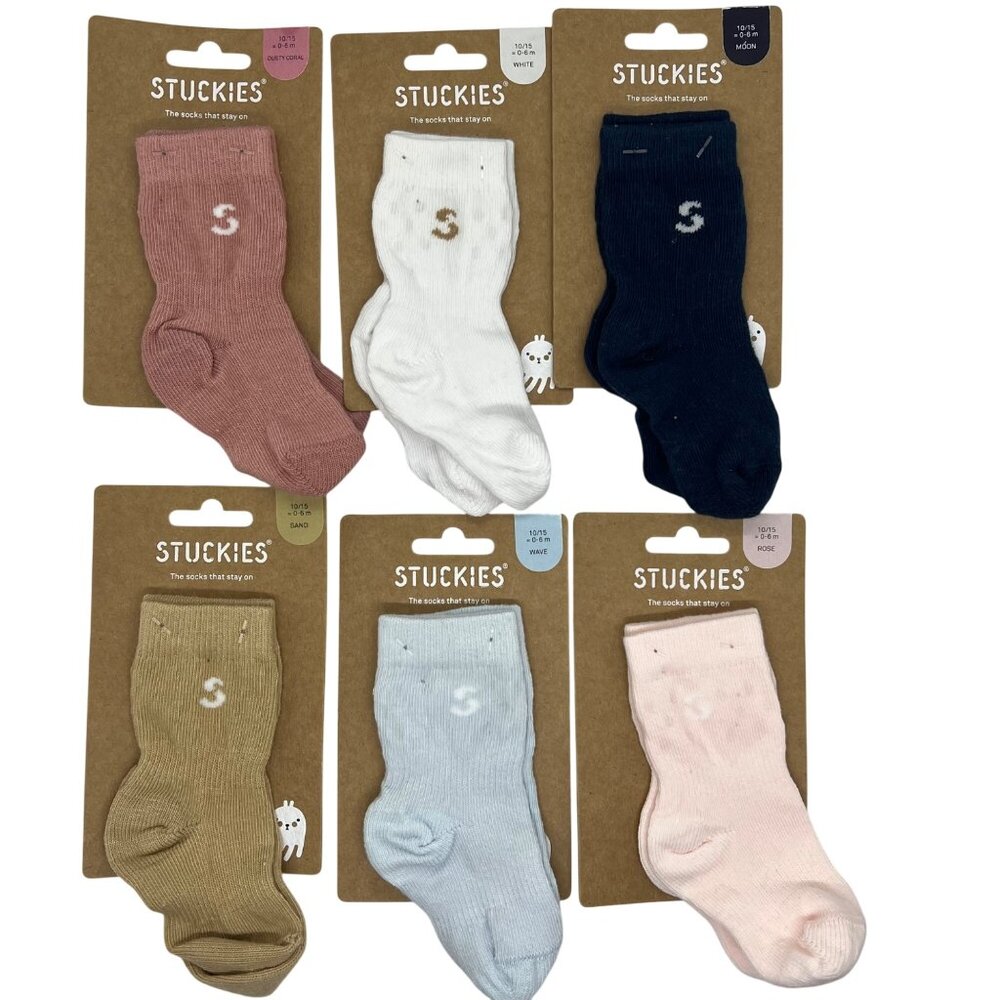 Baby Stay On Cotton Blend Socks By Stuckies 0-6M NWT Choose Color!